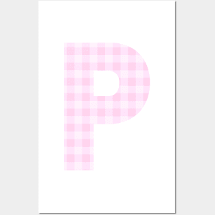 Pink Letter P in Plaid Pattern Background. Posters and Art